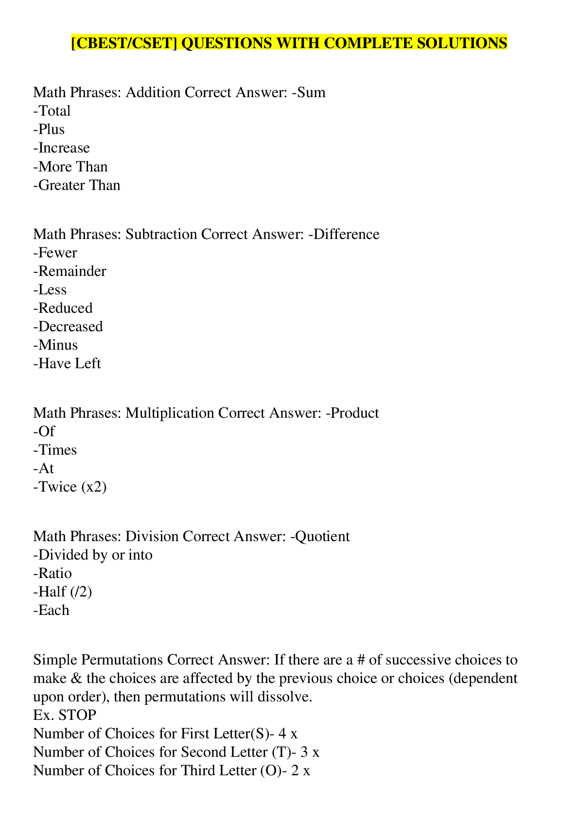Preview image for [CBEST/CSET] QUESTIONS WITH COMPLETE SOLUTIONS
